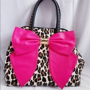 Betsey Johnson Oh Bow Satchel Leopard Print Large